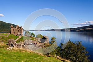 The ruins of Urquhart Castle, on the shore of Loch Ness