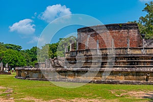 Ruins of vatadage at the quadrangle of Polonnaruwa ruins, Sri La