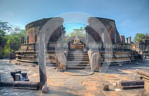 Ruins of vatadage at the quadrangle of Polonnaruwa ruins, Sri La