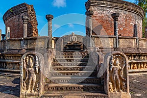 Ruins of vatadage at the quadrangle of Polonnaruwa ruins, Sri La