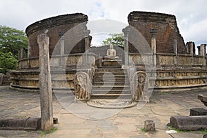 Ruins of Vatadage (terrace of the tooth of the Buddha) in the archaeological complex of Polonnaruwa