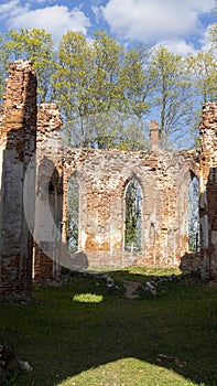 The Ruins of Veckalsnava Church. Olds Architecture Details of the Lutheran Church in the Kalsnava Parish Latvia.