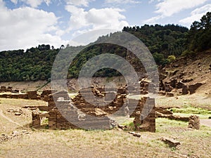 Ruins of a village in the reservoir Belesar, Lugo, Galicia, Spain