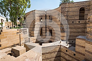 Ruins of the wall of Fortress of Babylon next to Coptic Museum in old Cairo, Egypt