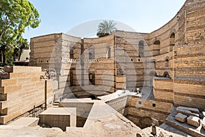 Ruins of the wall of Fortress of Babylon next to Coptic Museum in old Cairo, Egypt