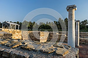 Ruins of walls and columns from roman fortress Novae,