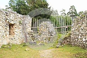 Ruins of walls of old monastery in Slovak Paradise