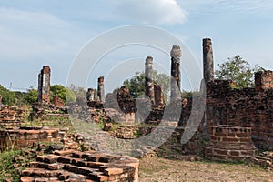 Ruins of Wat Phra Si Sanphet Buddhist temple in the city of Ayutthaya Historical Park, Thailand, a UNESCO World Heritage Site.