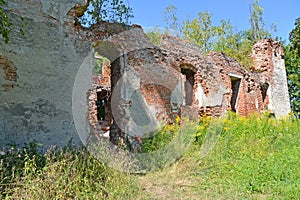Ruins of the western wing of the Gerdauen lock in summer. Zheleznodorozhnyj, Kaliningrad region