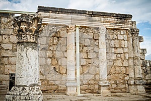 The ruins of White Synagogue in Jesus Town of Capernaum, Israel