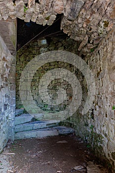 Ruins winding stairs spiral staircase medieval castle Franchimont, Theux, Liege, Belgium