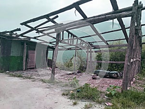 The ruins of workshop, which is abounded now where there is only fencing without roof found on the way