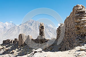 Ruins of Yamchun Fort in the Wakhan Valley in Gorno-Badakhshan, Tajikistan.