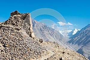 Ruins of Yamchun Fort in the Wakhan Valley in Gorno-Badakhshan, Tajikistan.