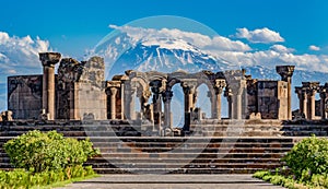 Ruins of the Zvartnos temple in Yerevan, Armenia