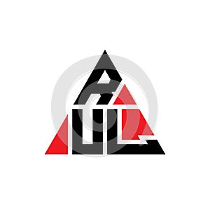 RUL triangle letter logo design with triangle shape. RUL triangle logo design monogram. RUL triangle vector logo template with red