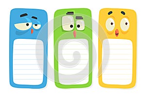 Ruled Notepad Page with Funny Cartoon Bird with Bulging Eyes Vector Template