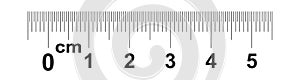 Ruler 5 centimeter. Ruler 50 mm. Value of division 0.5 mm. Precise length measurement device. Calibration grid