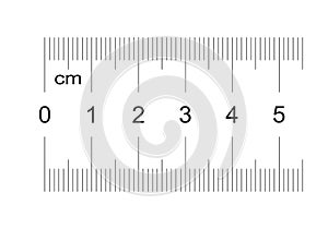 Ruler of 50 millimeters. Ruler of 5 centimeters. Calibration grid. Value division 1 mm. Two-sided measuring instrument