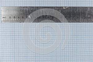 Ruler aligned to a scaled paper. For showing actual size of a object