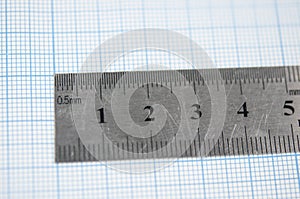 Ruler aligned to a scaled paper. For showing actual size of a object