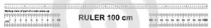 Ruler 100 cm. Precise measuring tool. Ruler scale 1 meter. Ruler grid 1000 mm. Metric centimeter size indicators photo