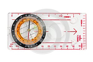 A ruler with compass isolated on a white background