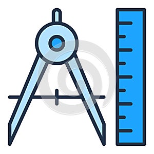 Ruler and Compass vector Mathematics Tools concept blue icon