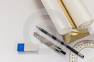 Ruler, compasses, eraser, protractor, pencil and tracing paper r