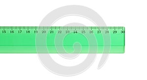 Ruler with measuring length markings in centimeters isolated on white, top view