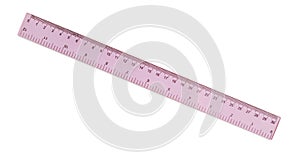 Ruler with measuring length markings in centimeters isolated on white, top view