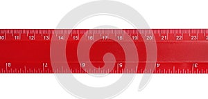 Ruler with measuring length markings in centimeters isolated on white, top view