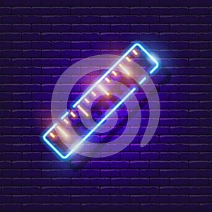 Ruler neon sign. Measurement tool glowing icon. Vector illustration for design. School concept