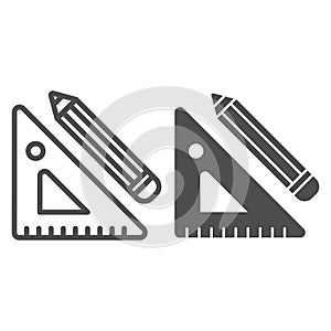 Ruler and pencil line and glyph icon. Draft tools vector illustration isolated on white. Drawind tools outline style photo