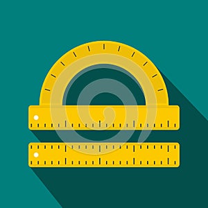 Ruler and protractor icon, flat style