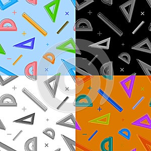 Ruler, protractor, triangle icons. School measuring instruments. School teaching, drawing, geometry. Vector