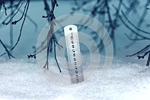 Ruler with scale.Yardstick measuring the depth of snow