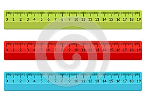 Ruler school flat centimeter. Scale inch rule millimeter plastic isolated illustration