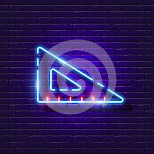 Ruler triangle neon sign. Glowing measurement tool icon. Vector illustration for design. School concept