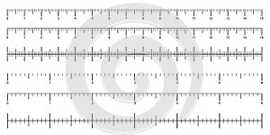 Rulers inch and metric rulers template. Blank measuring scale indicator. Scale ruler with double side measurement cm and inches