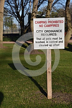 Rules for a campsite prohibiting campfires