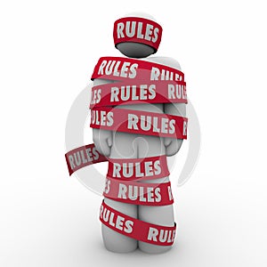 Rules Man Wrapped Tape Regulation Compliance Follow Laws Guidance