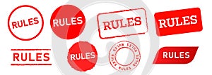 Rules red circle and square rubber stamp rubber label sticker sign information regulation compliance policy