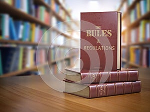 Rules and regulations books with official instructions and directions of organization or team.
