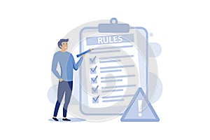 Rules and regulations, policy and guideline for employee to follow, legal term, corporate compliance or laws, standard procedure