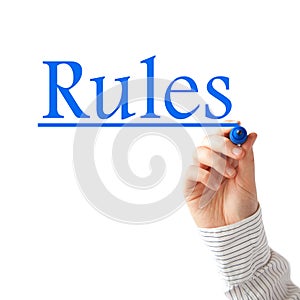 Rules text and writing hand