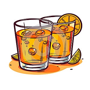 Rum cocktail in two glasses, simple vector icon