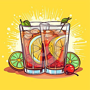 Rum cocktail in two glasses, simple vector icon