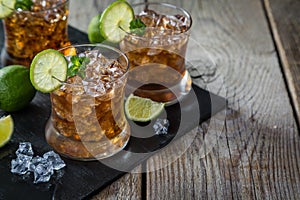 Rum and cola cocktail in glasses