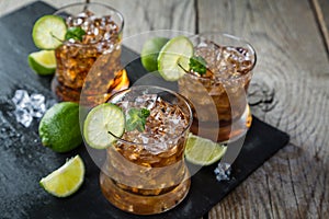 Rum and cola cocktail in glasses